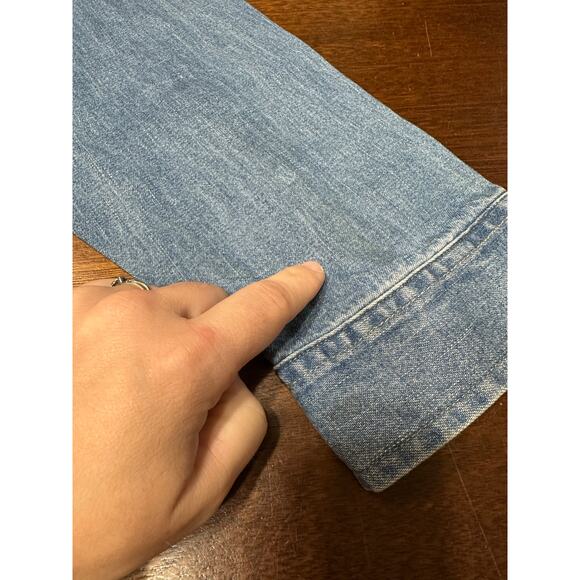 VTG Western Denim Pearl Snap Button Shirt Men Large Grunge Aztec Fringe Boho - Picture 8 of 14